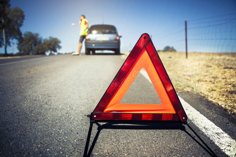 Emergency Triangle On The Road. Stock Image Image of help, clash