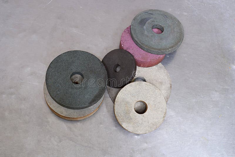 Emery Wheels on a Sheet of Stainless Steel Stock Photo Image of