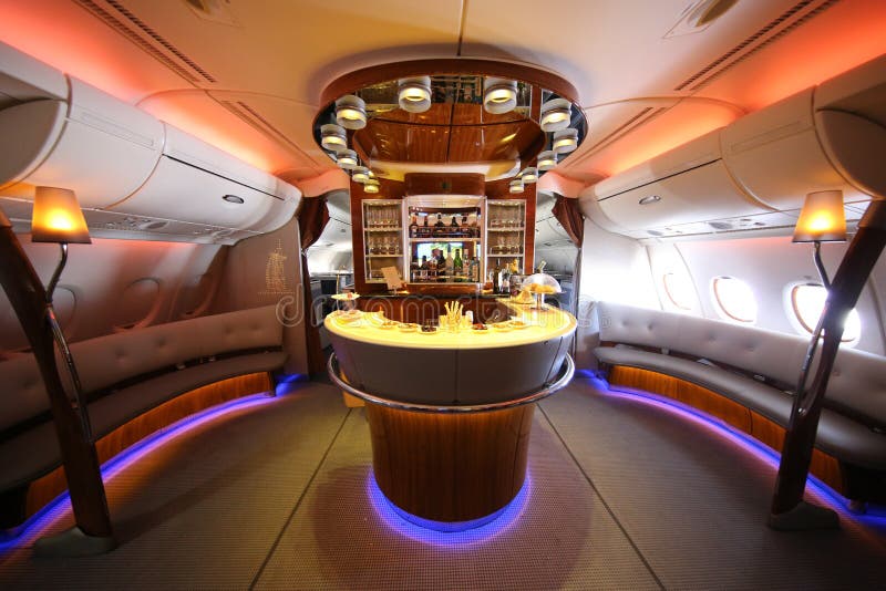 Emirates Airbus A380 in Flight Cocktail Bar and Lounge Editorial Photo ...