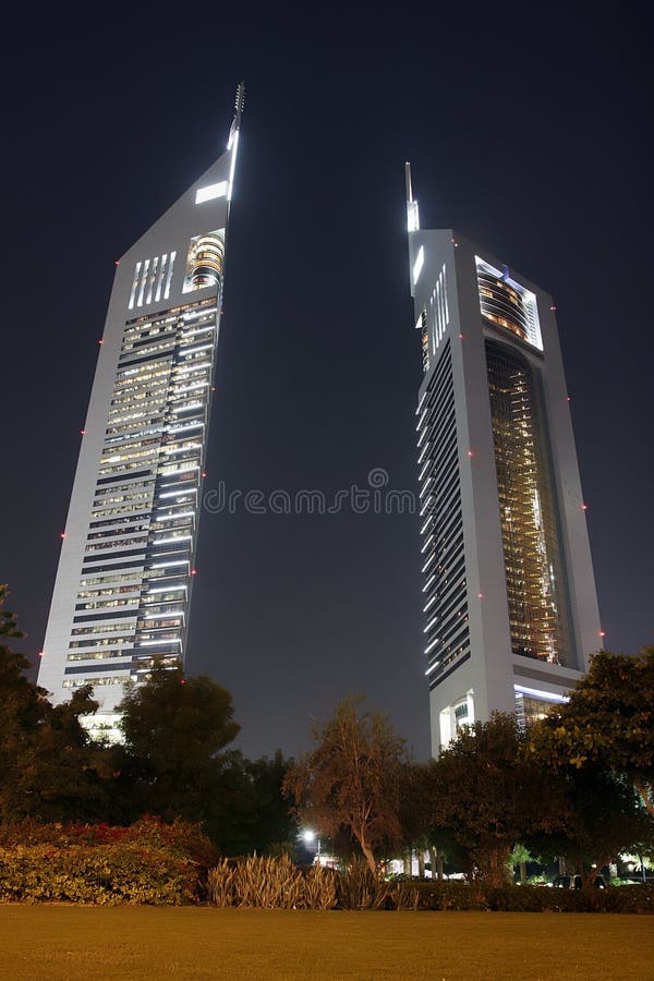 Emirates towers by night