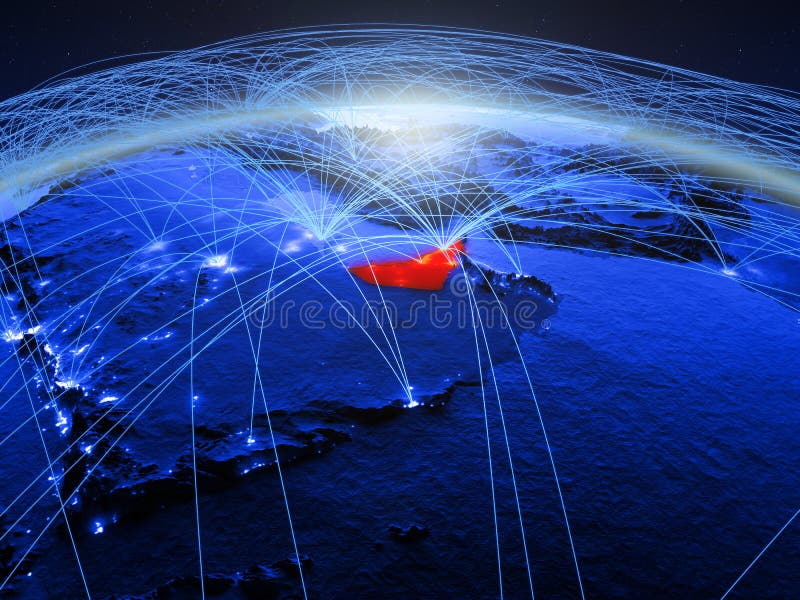 Emiratos Árabes Unidos na terra digital azul do planeta com a rede internacional que representa uma comunicação, o curso e as con imagem de stock royalty free Emiratos Árabes Unidos na terra digital azul do planeta com a rede internacional que representa uma comunicação, o curso e as con imagem de stock royalty free