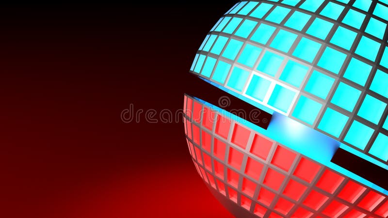 Emisfere metalice cu pătratele cu lumină roșie și albastră pe un fond negru strălucitor 3d cu ilustrații stock illustration