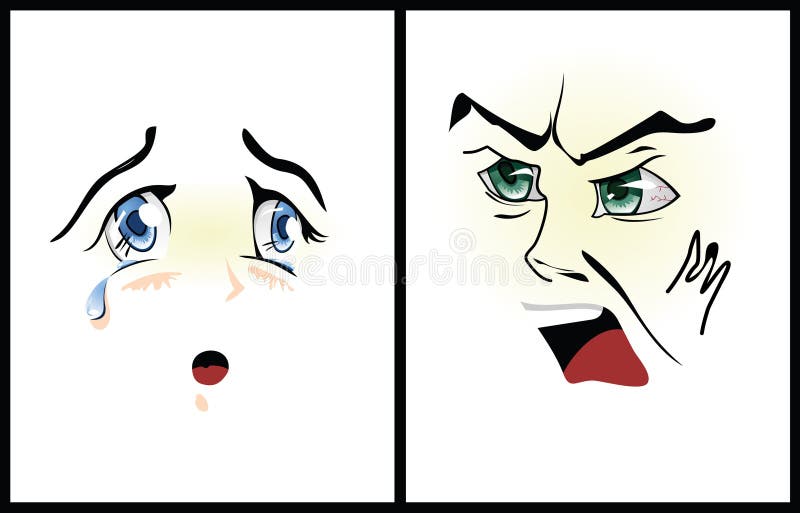 Cara De Anime Triste. Estilo De Manga Grandes Olhos Azuis, Nariz Pequeno E Boca  Kawaii. Lágrimas Em Seus Olhos. Mão Desenhada Ilustração De Desenho Animado  Vetorial. Royalty Free SVG, Cliparts, Vetores, e