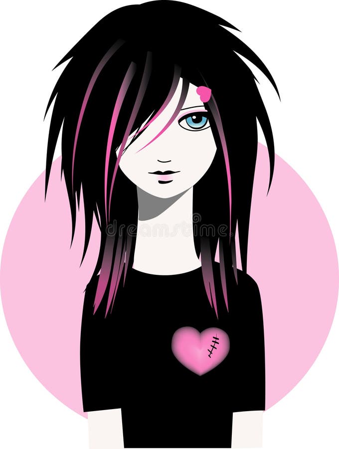 Emo girl stock vector. Illustration of black, lock, hairstyle 8141420
