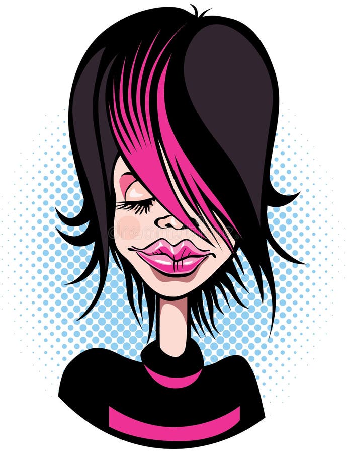 Trendy Woman Short Hairs Black Pink Colors . Long Fringe . Fashion Style .  Emo Japanese . Stock Vector - Illustration of pink, haircutter: 82838656