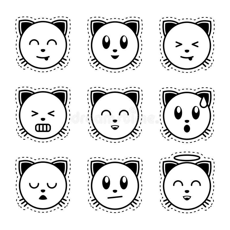Emoji Cat. Black And White Emoji. Stock Vector Illustration of design