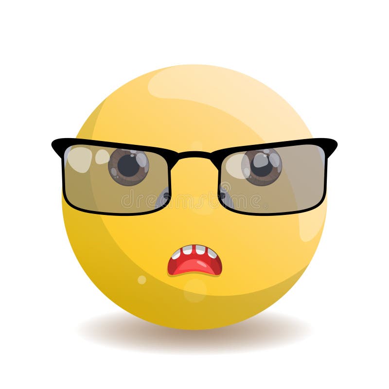 Emoji Emoticon Round Upset, Brown Eyes and Rectangular Glasses with