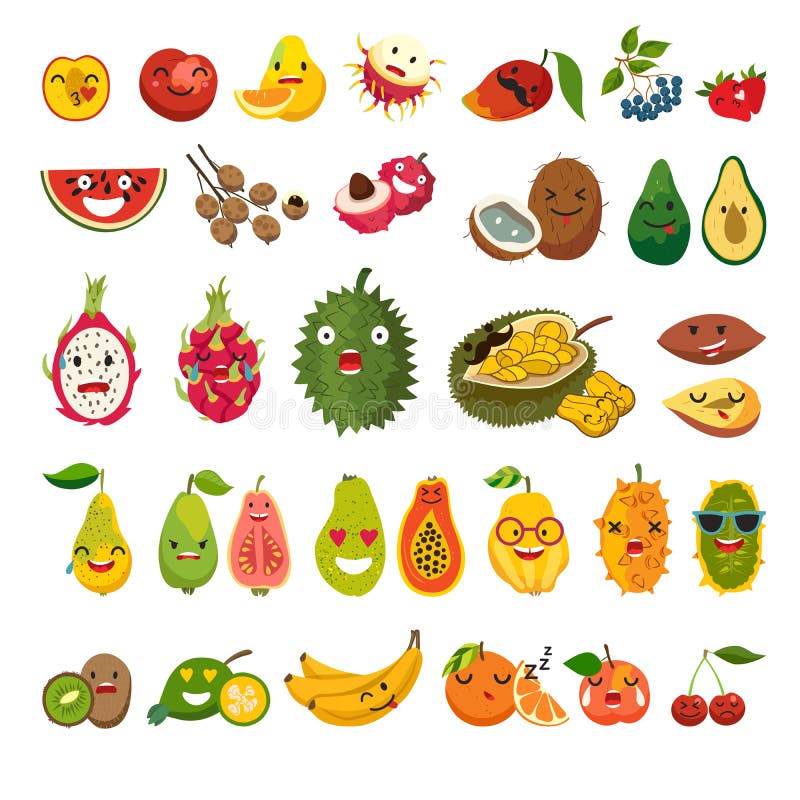 Emoji of Exotic Fruits Vector Set Stock Vector - Illustration of emoticon,  dragon: 87003378