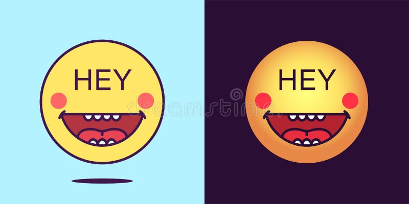 Emoji Face Icon With Phrase Hey Cheerful Emoticon With Text Hey Set Of Cartoon Faces Emotion Icon For Social Media Stock Vector Illustration Of Emotion Illustration 178090044