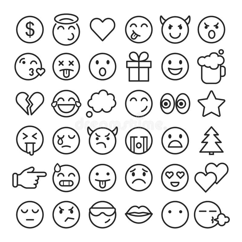Emoji Faces Simple Icons, Thin Line Symbols. Stock Vector - Illustration of  gift, funny: 106466228