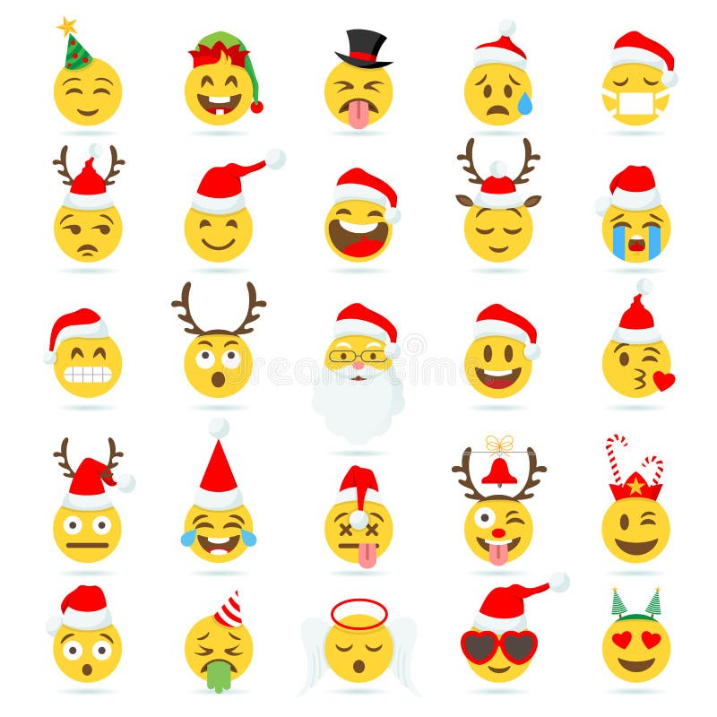 Uppsättning Av Jul Emojis Som Isoleras På Vit Bakgrund Stock
