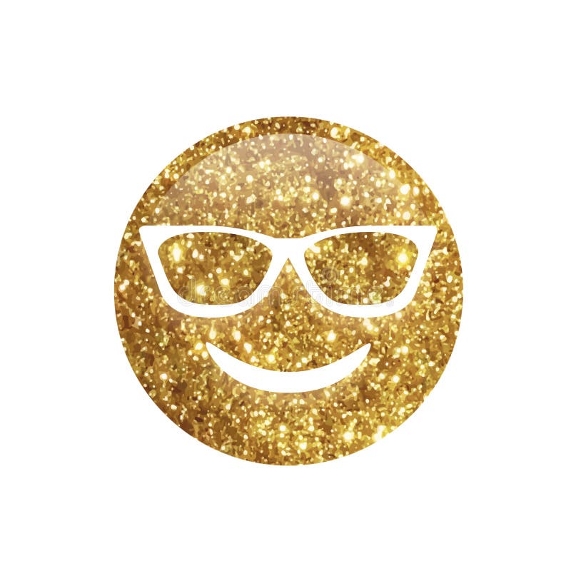 Emoji Glitter Golden Happy People Face With Sunglasses Stock