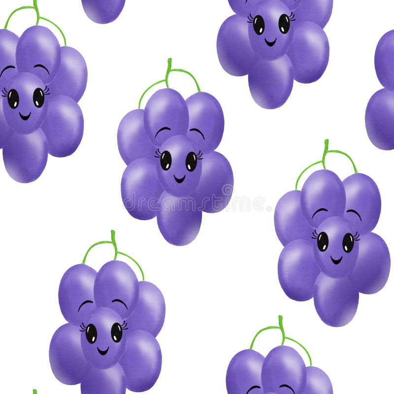 Emoji Grapes, Pattern. Fruit Wallpaper Stock Illustration