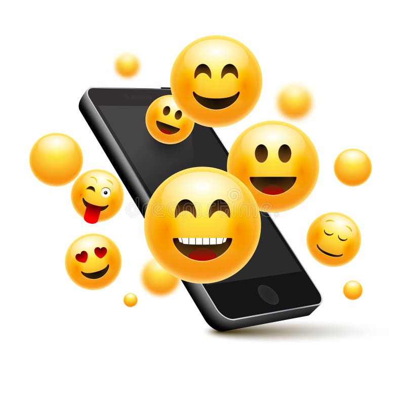 gordijn graven tand Emoji Happy Smiley Design with Mobile Phone. 3d Emotion Concept  Illustration Stock Vector - Illustration of graphic, people: 125701957