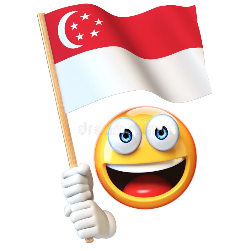 Emoji Holding Singapore Flag, Emoticon Waving National Flag of