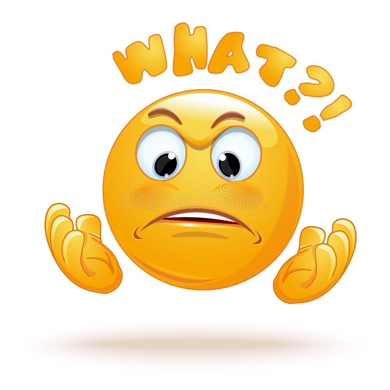 Emoji levanta suas mãos e faz uma pergunta ilustração stock Emoji levanta suas mãos e faz uma pergunta ilustração stock