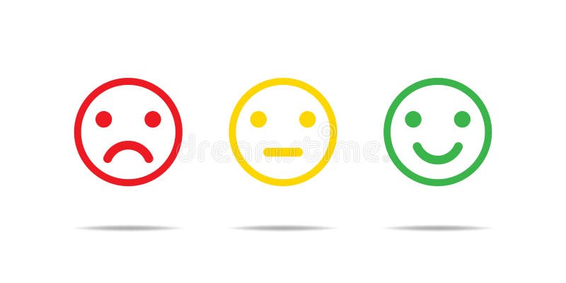 Emoji reaction isolated vector icons. Red yellow green colors. Set of emoji icon. Smile sad face. Angry icon