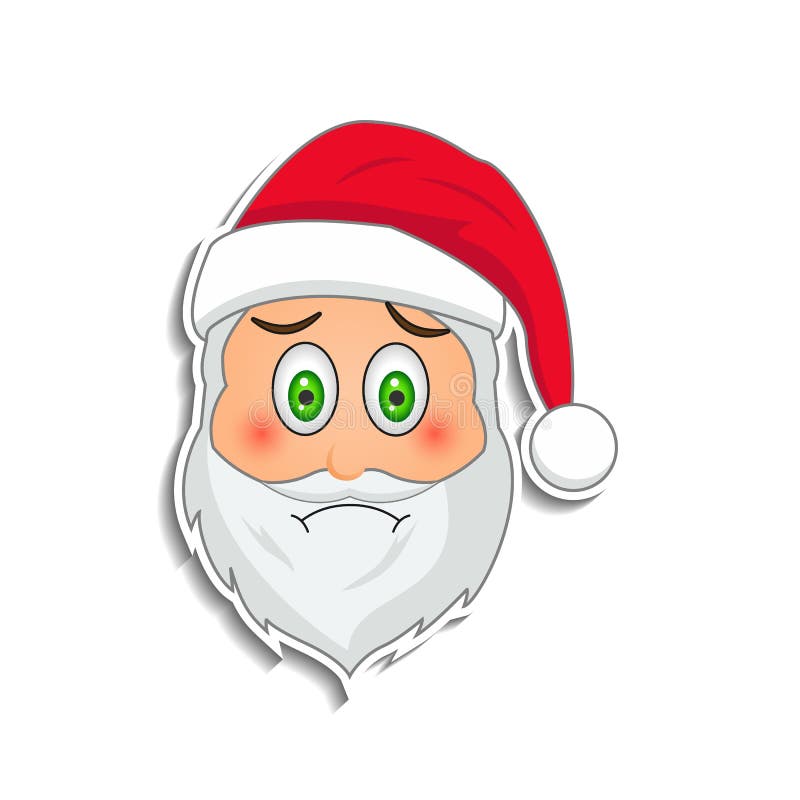 Emoji santa claus in sticker style. Winter holidays emotion. Santa clause in frowning emoji icon