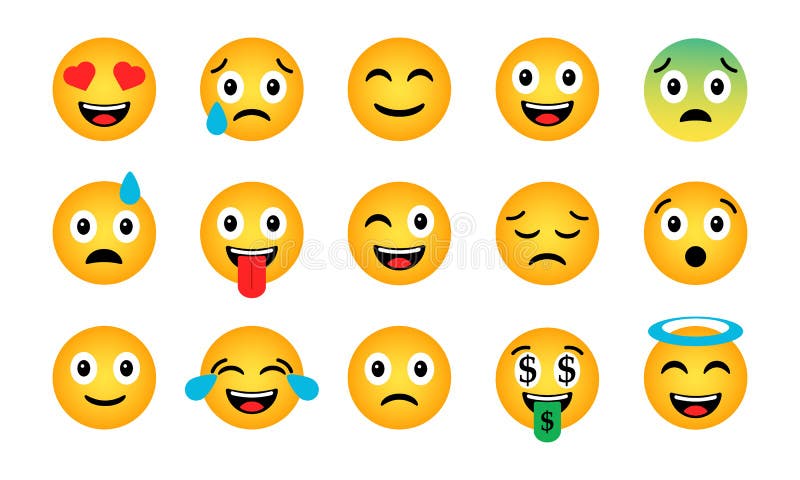 Smiley emoticon vector character face set. Smileys cute faces