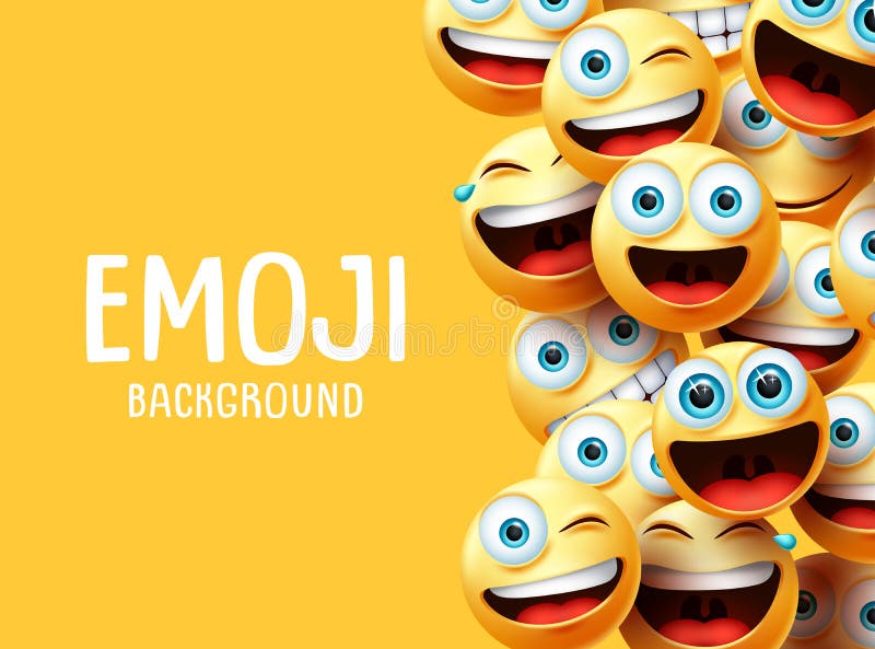 Emojis Vector Background. Funny Smiley Emoji Background Text with Emoticon  Group Face Head. Stock Vector - Illustration of eyes, feelings: 165501231