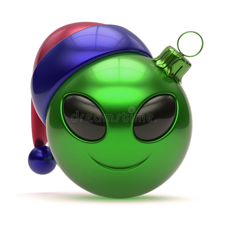 Emoticon alien Santa Claus Christmas ball hat smiling avatar vector illustration Emoticon alien Santa Claus Christmas ball hat smiling avatar vector illustration