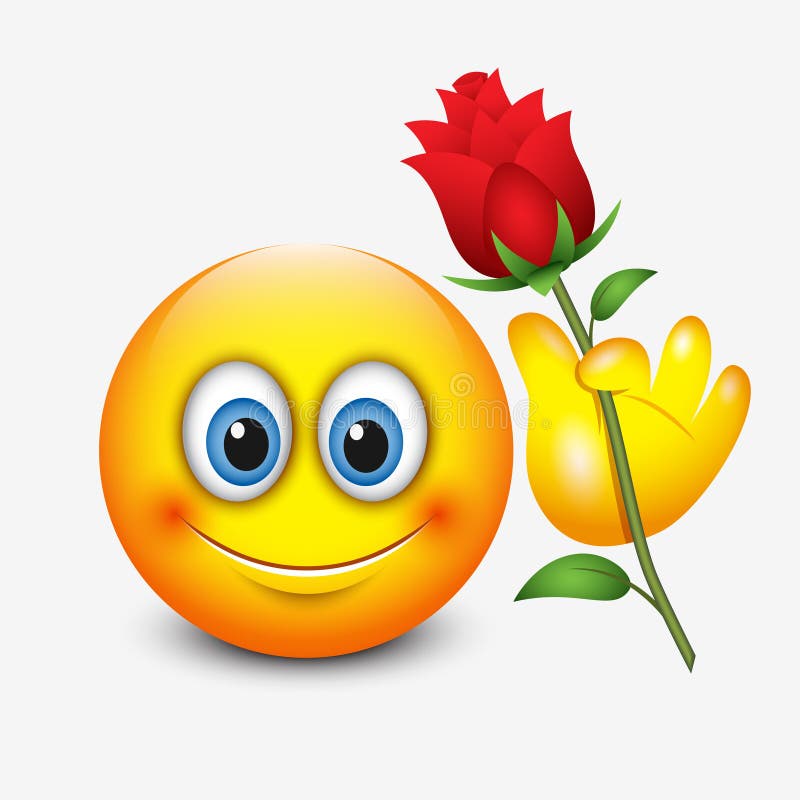 Emoticon bonito que guarda a rosa do vermelho - dia do ` s do Valentim de Saint - emoji - vector a ilustração ilustração stock Emoticon bonito que guarda a rosa do vermelho - dia do ` s do Valentim de Saint - emoji - vector a ilustração ilustração stock