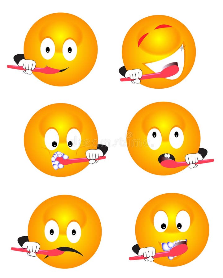 Emoticon brushing teeth stock illustration. Illustration of clipart