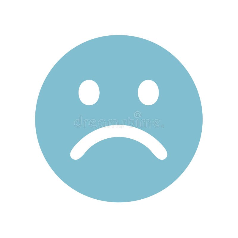 Emoticon circular azul-claro triste com boca virada para baixo, expressando tristeza e desânimo ilustração royalty free