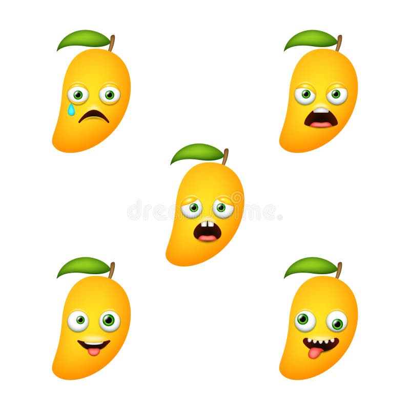 Emoticon of Cute Mango. Isolated Vector Set Stock Vector Illustration