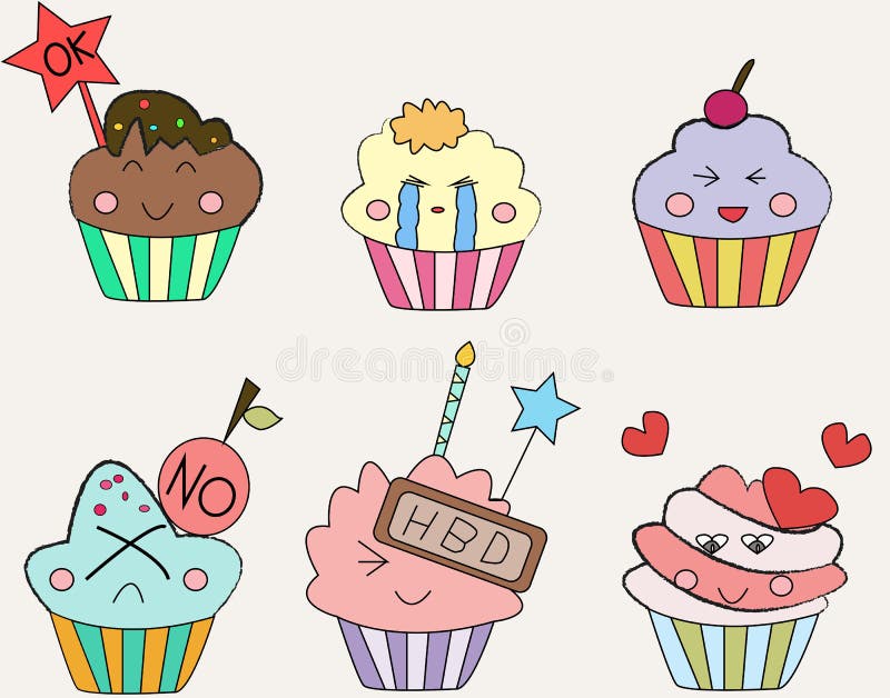 Cupcakes Emoticon ilustração stock