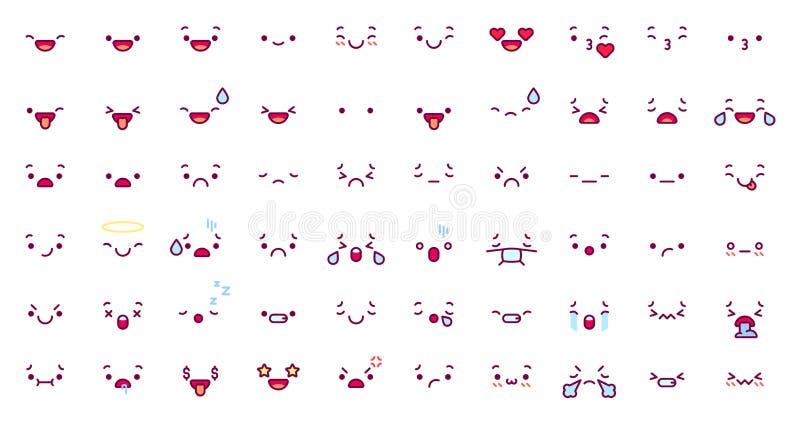 Emoticon Emoji. Cartoon Kawaii Expressão Facial Em Personagem De Animação  Japonês. Beijo De Emoção De Manga Chorar E Raiva Ilustração do Vetor -  Ilustração de riso, avatar: 190240494