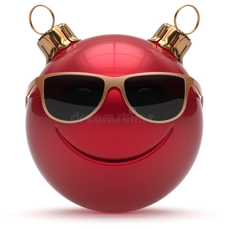 Emoticon feliz da véspera de Ano Novo da cara do smiley da bola do Natal ilustração do vetor Emoticon feliz da véspera de Ano Novo da cara do smiley da bola do Natal ilustração do vetor
