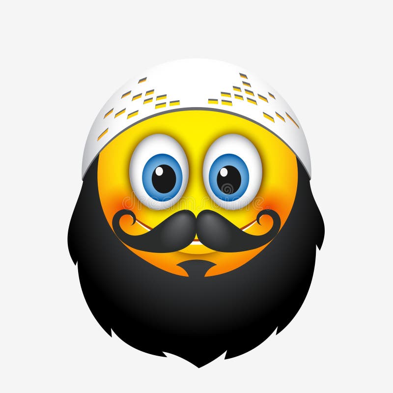 Emoticon musulmán lindo, emoji con el bigote y barba - vector el ejemplo stock de ilustración Emoticon musulmán lindo, emoji con el bigote y barba - vector el ejemplo stock de ilustración