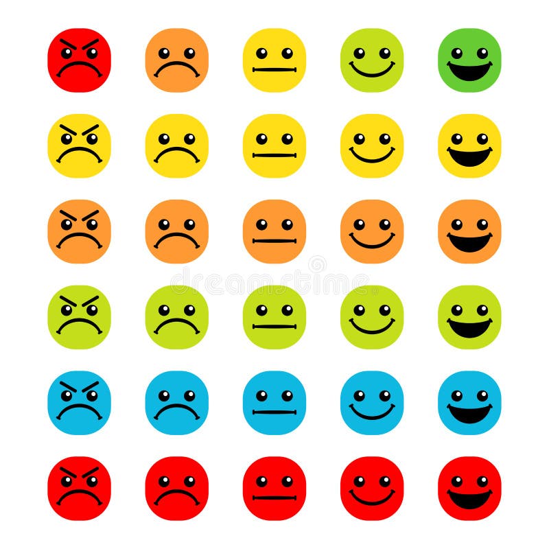 Emoticon Set. Angry, Sad, Neutral, Positive and Happy Emotions. Vector ...