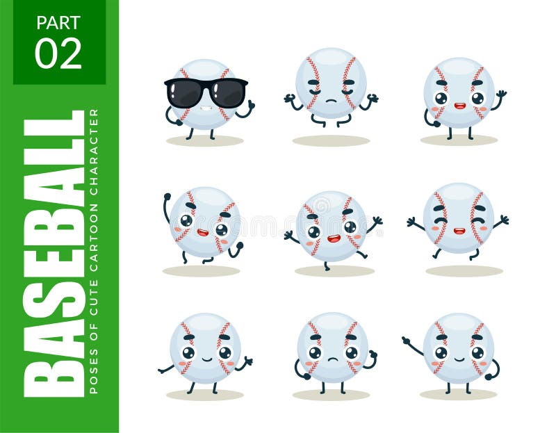 Emoticon Set of Baseball. Second Set. Vector Illustration Stock Vector
