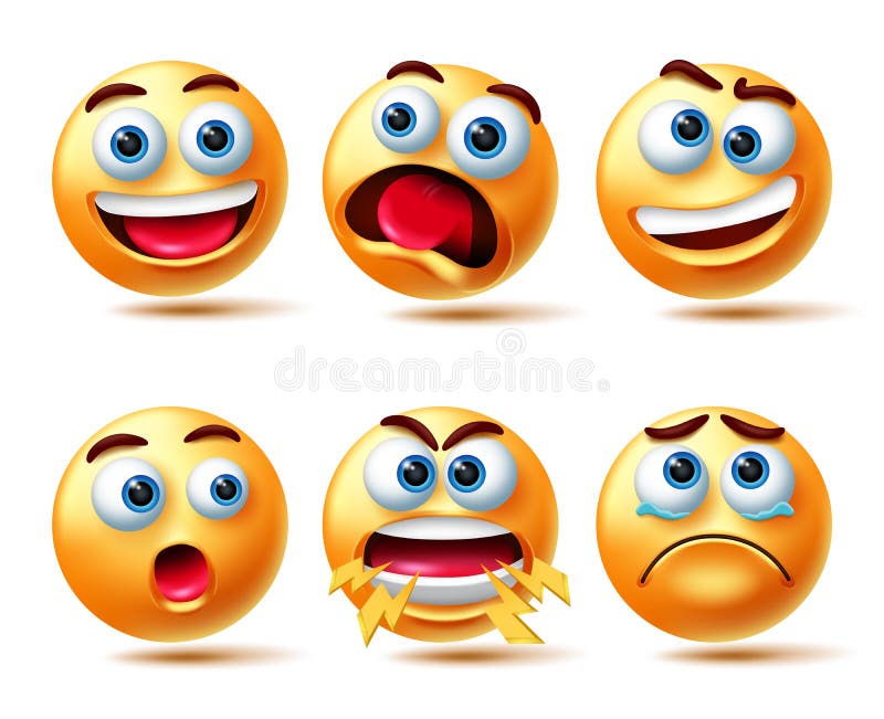 Loudly screaming emoji face, shocked emoticon in bad mood isolated scared  face expression. Vector frightened horror face expression crazy screaming  emoticon, shouting smiley with wide open mouth Stock Vector