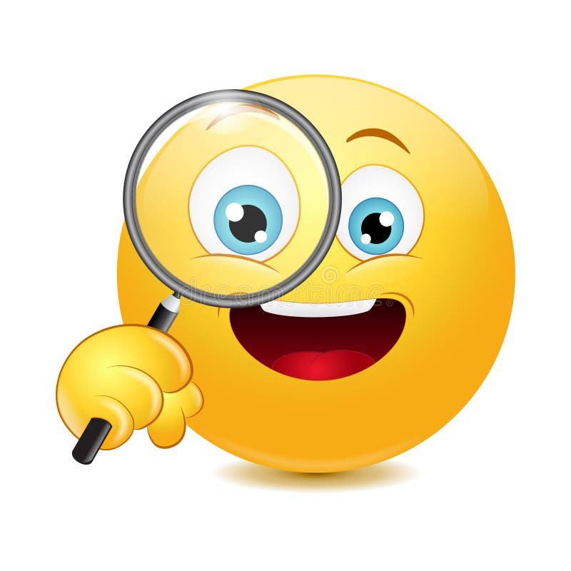 Emoticon som rymmer ett förstoringsglas vektor illustrationer