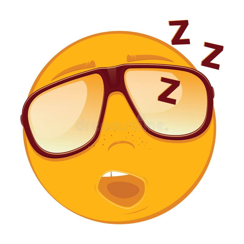 Emoticon sveglio di sonno in occhiali da sole su fondo bianco illustrazione di stock Emoticon sveglio di sonno in occhiali da sole su fondo bianco illustrazione di stock