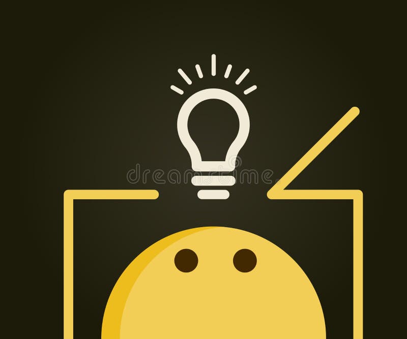 Emoticon thinking outside the box. Lightbulb outside the box representing new innovative ideas and solutions royalty free illustration Emoticon thinking outside the box. Lightbulb outside the box representing new innovative ideas and solutions royalty free illustration