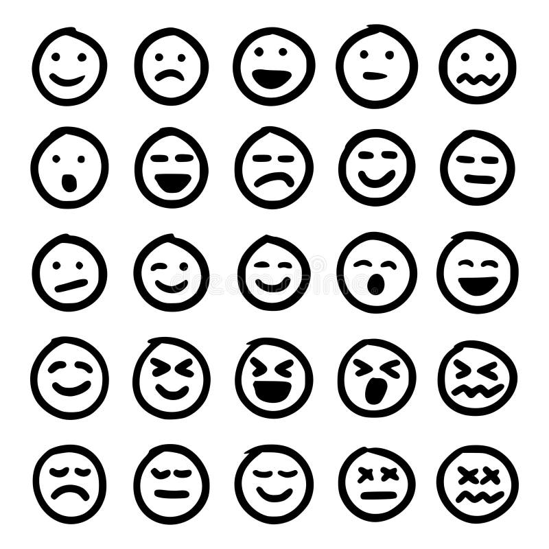 Emoticons desenhados mão ilustração do vetor Emoticons desenhados mão ilustração do vetor