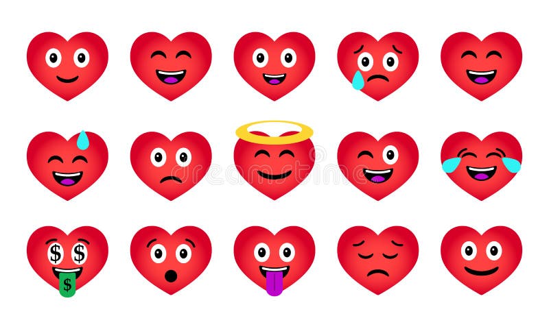 Emoticons do coração do dia do ` s do Valentim dos desenhos animados ajustados ilustração stock Emoticons do coração do dia do ` s do Valentim dos desenhos animados ajustados ilustração stock