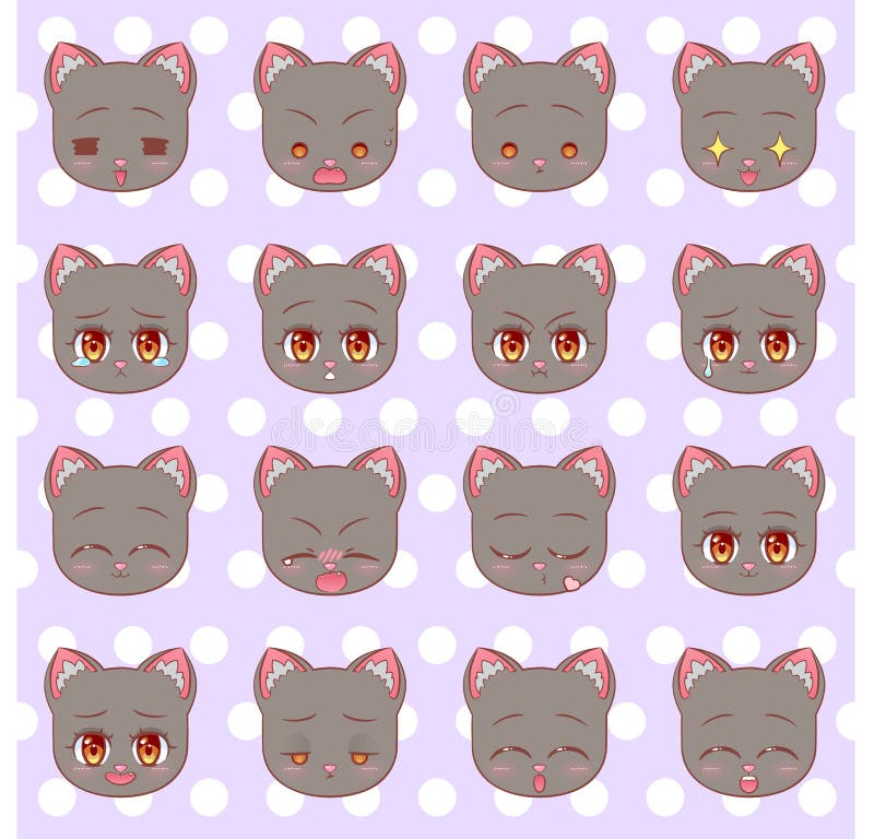 Emoticons, emoji, grupo do smiley, mascote diferente das emoções da menina bonito doce colorida do gatinho do gato dos desenhos a ilustração stock Emoticons, emoji, grupo do smiley, mascote diferente das emoções da menina bonito doce colorida do gatinho do gato dos desenhos a ilustração stock