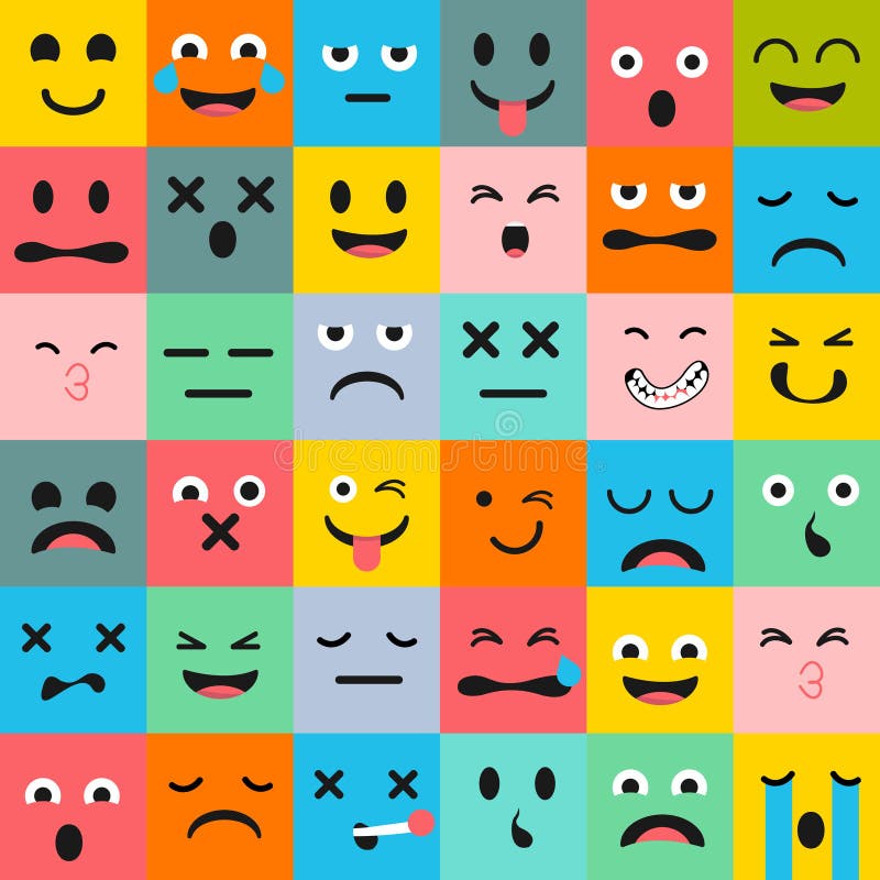 Emoticons Vector Pattern. Emoji Square Icons Stock Vector ...