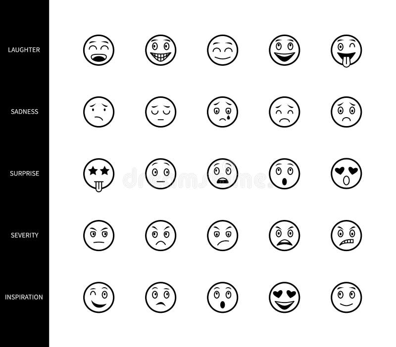 Emoticons Zeichnen Ikonen Gegenuberstellen Symbollogoillustration Emoji Smiley Zeichentrickfilm Figur Stimmung Des Gefuhlausdruck Vektor Abbildung Illustration Von Emoticons Stimmung