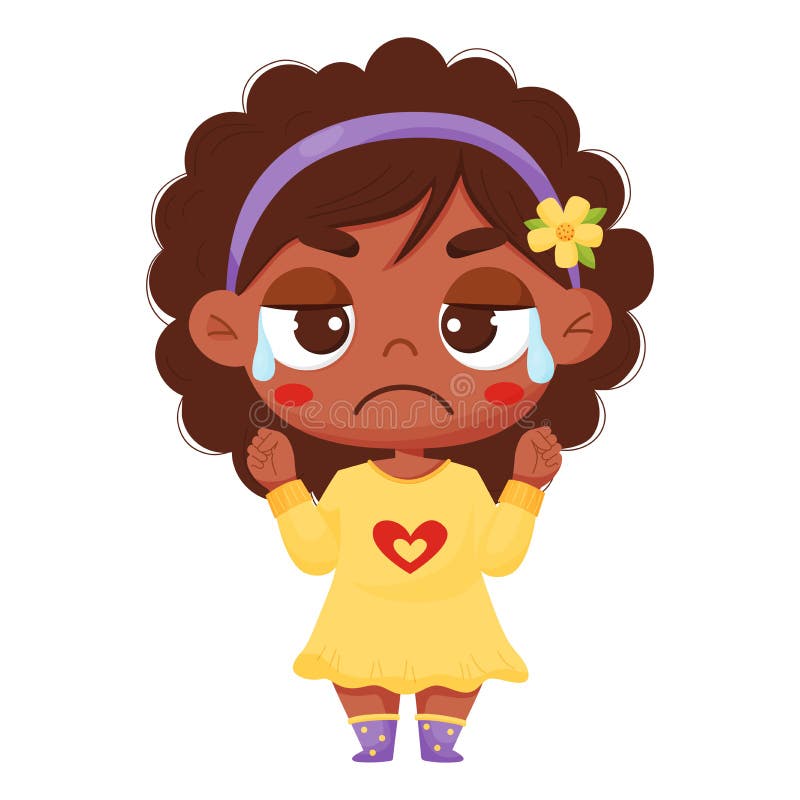 Emotion Crying Dark Skinned Girl With Tears Stock Illustration Illustration Of Emotion Curly