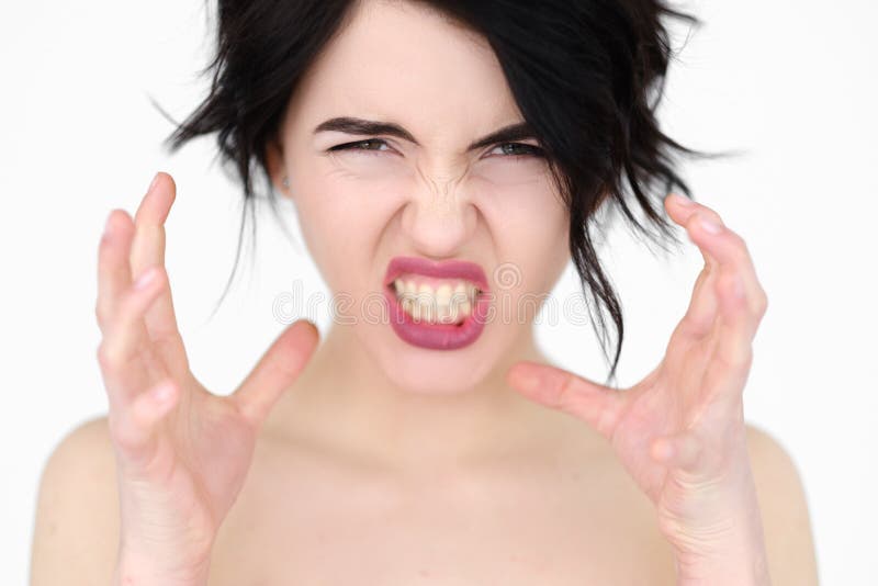 Emotion face rage fury strangle woman baring teeth stock photography Emotion face rage fury strangle woman baring teeth stock photography