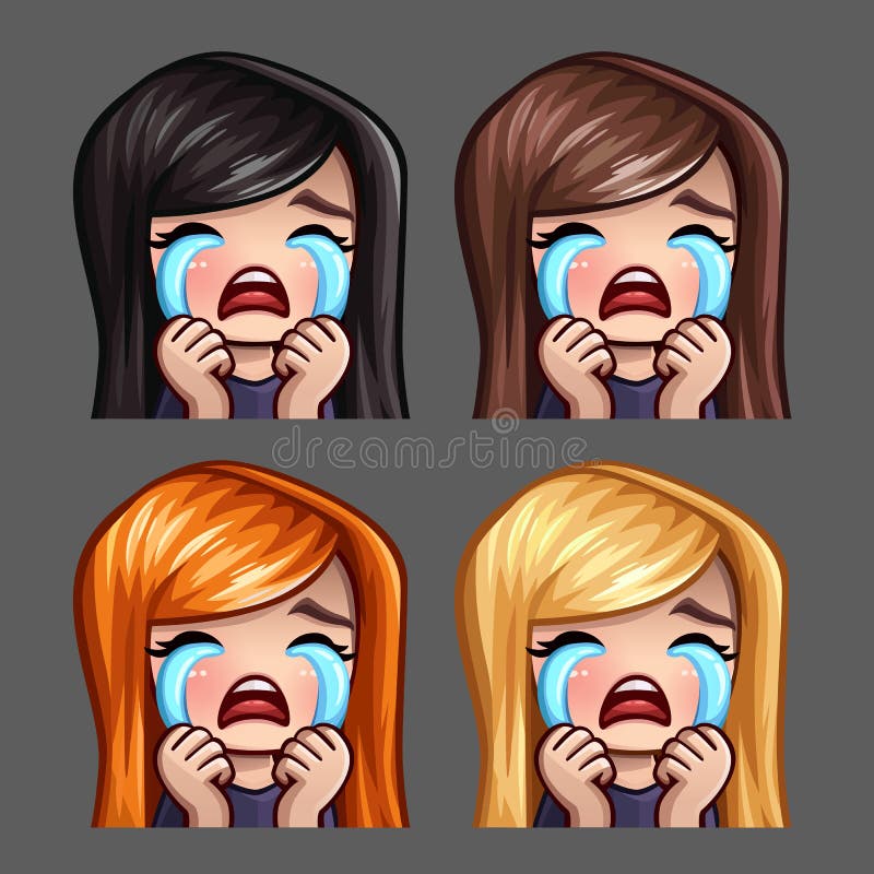 Emotion icons crying female with long hairs for social networks and stickers