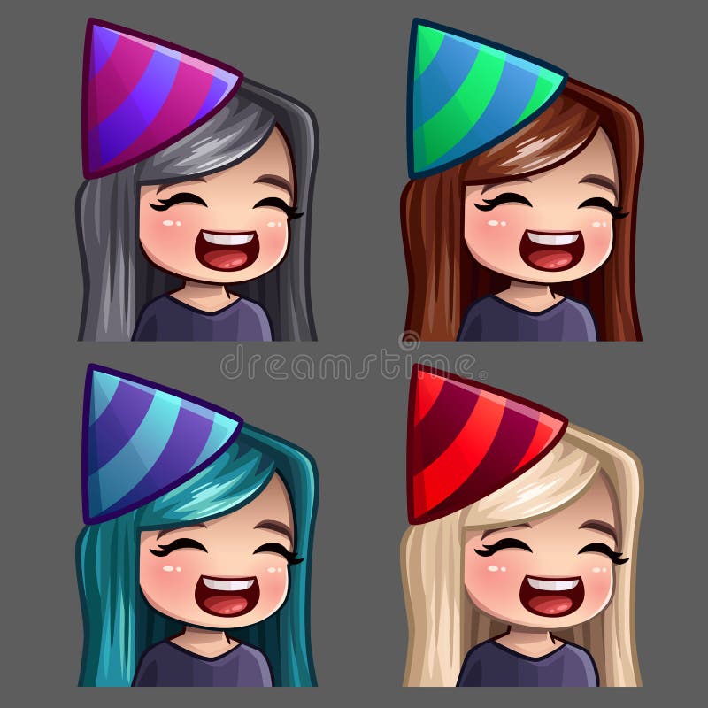 Emotion icons happy party female with long hairs for social networks and stickers