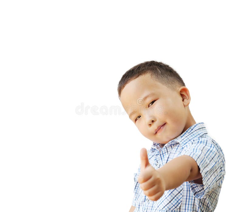 Emotional Asian boy 6 years old, isolated on white background stock image