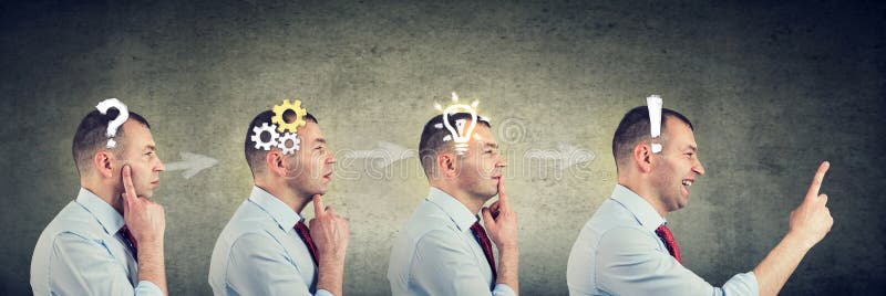Emotional Intelligence. Side View Sequence of a Man Thoughtful ...